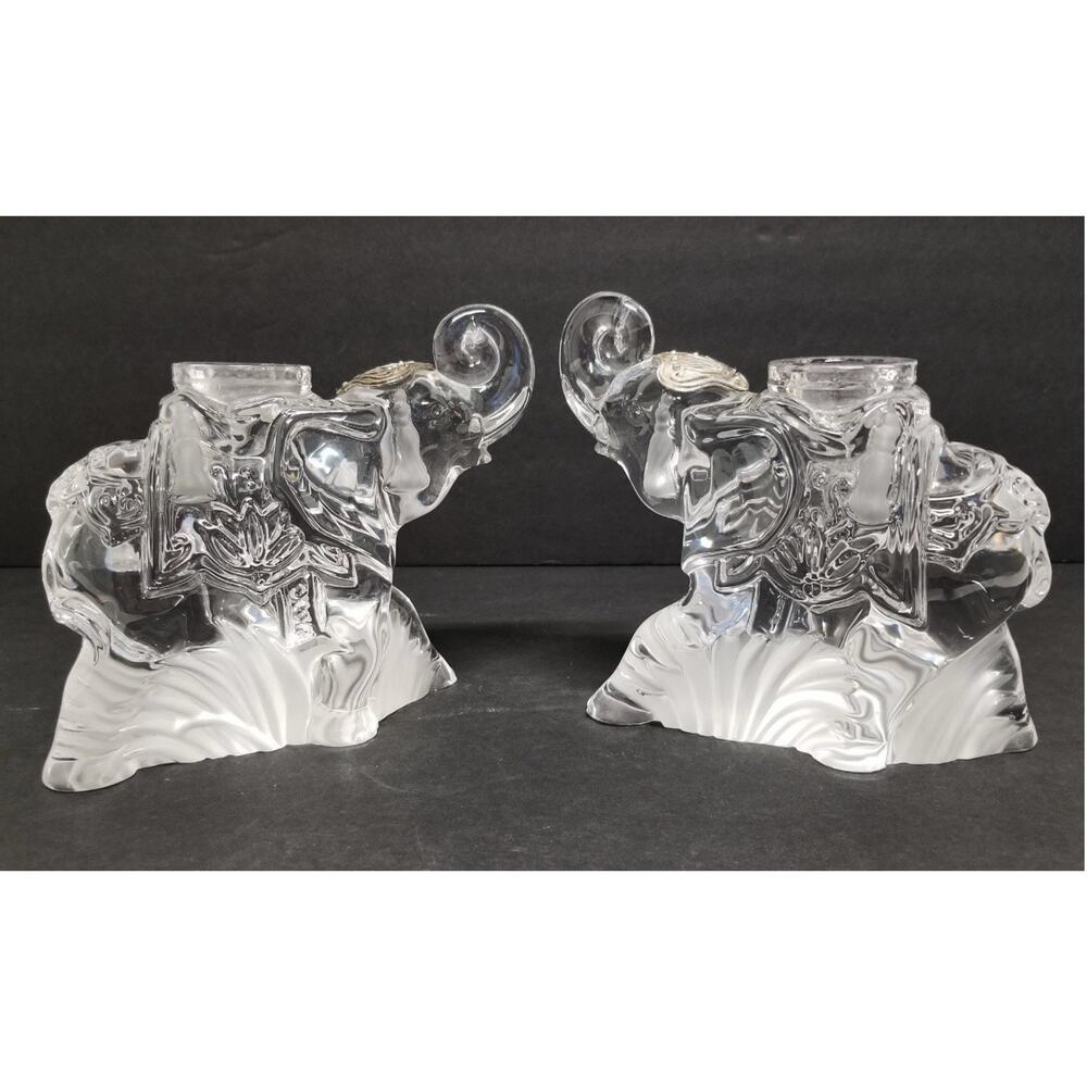 Lenox Lead Crystal Elephant Candlestick Holders Pair - Picture 2 of 8